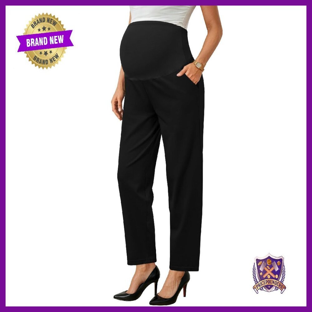Stretchy Maternity Over Belly Work Pants Ankle Straight Leg Office
